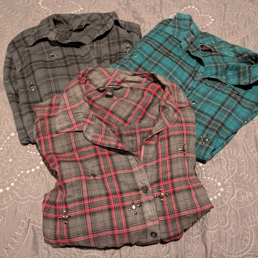 Three Rock and Republic Crinkle Studded Shirts